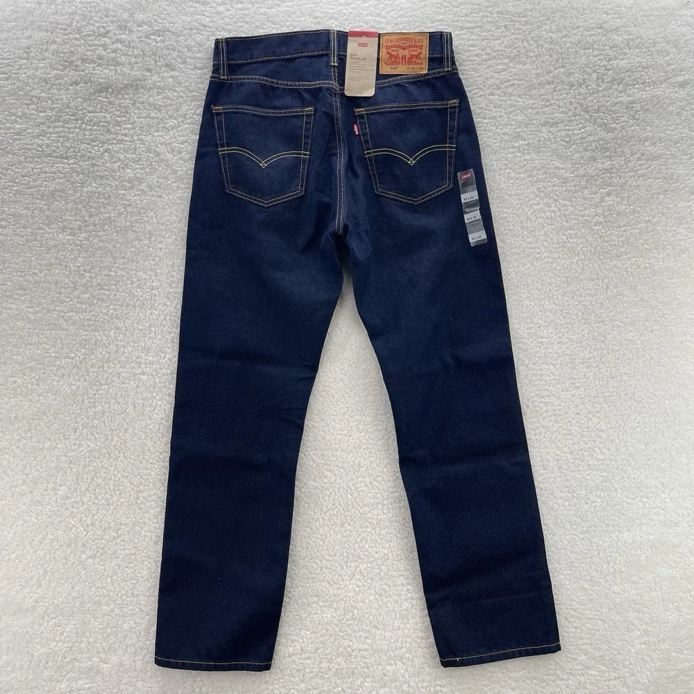 Levis Jeans Mens 32x30 Blue 505 Regular Straight Dark Wash Stretch Denim Cowboy